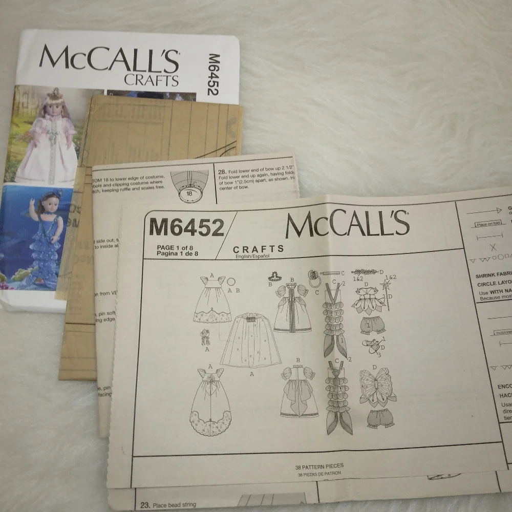 McCall's M6452 Costumes for American Girl Doll Princess Fairy Mermaid Br…